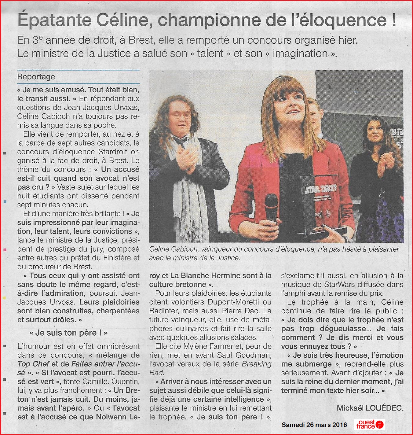 Article Céline Star Droit Ouest France